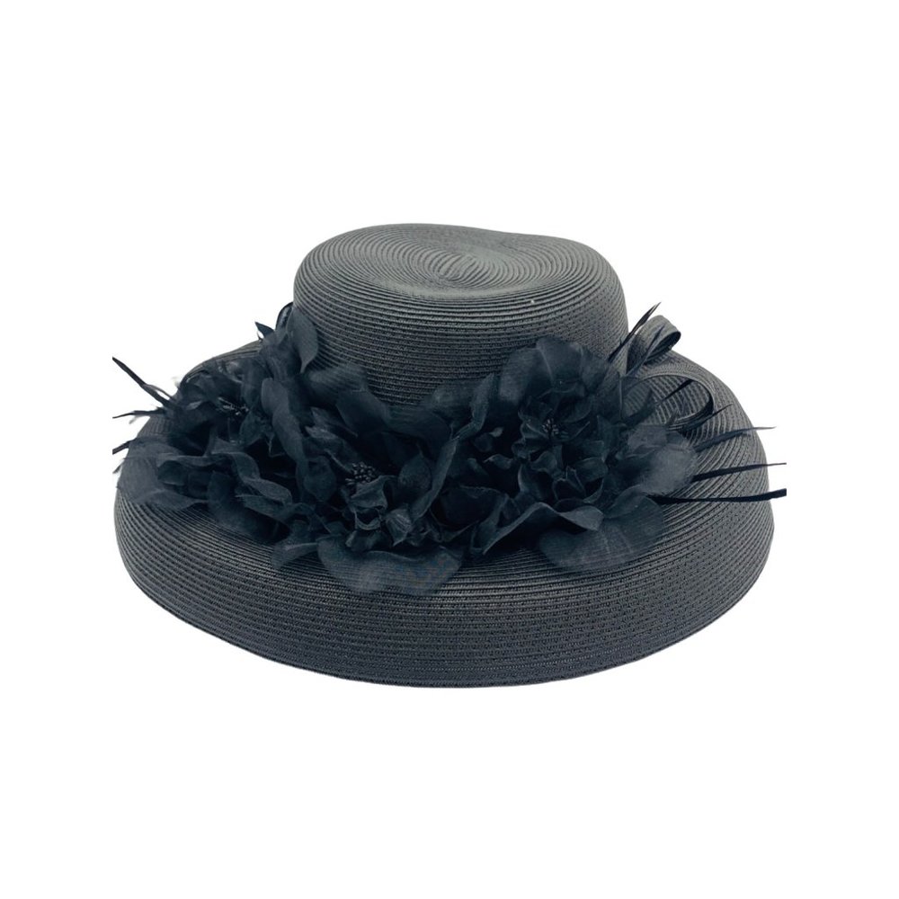 Vintage Betmar NY Wide Brim Black Ribboned Fancy Church Wedding Derby Hat